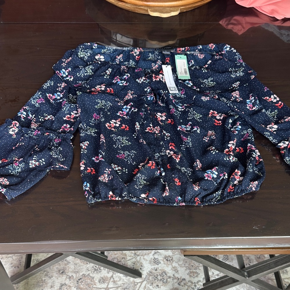 Sanctuary Dark Blue Kids Blouse with Floral Pattern